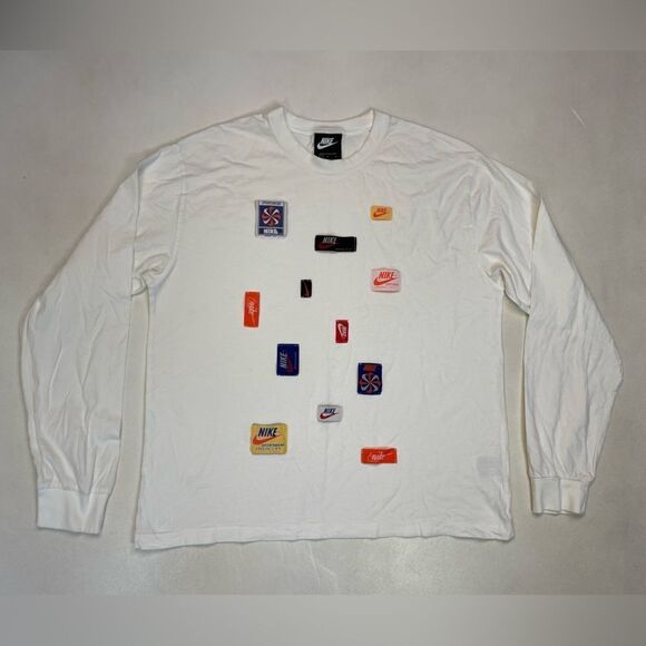 Nike NSW Logo Icon Clash T-shirt Women Large Long Sleeve White CJ2038 100 - Picture 1 of 6